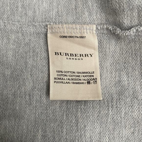Burberry Polo Shirt T Shirt Gray Short Sleeve Cotton Nova Check Trim Logo Tee XL - Picture 6 of 8